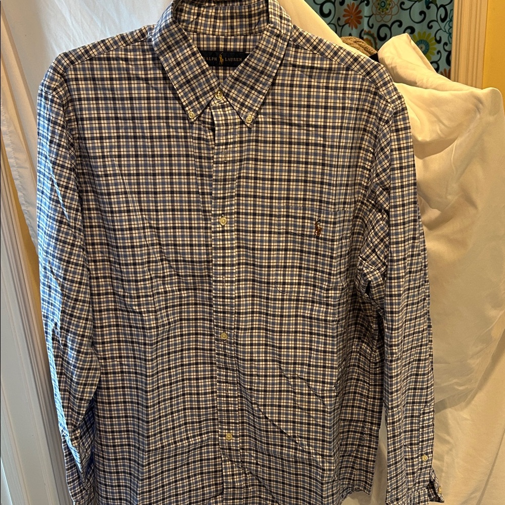 Ralph Lauren Blue and White Plaid Button-Down Shirt